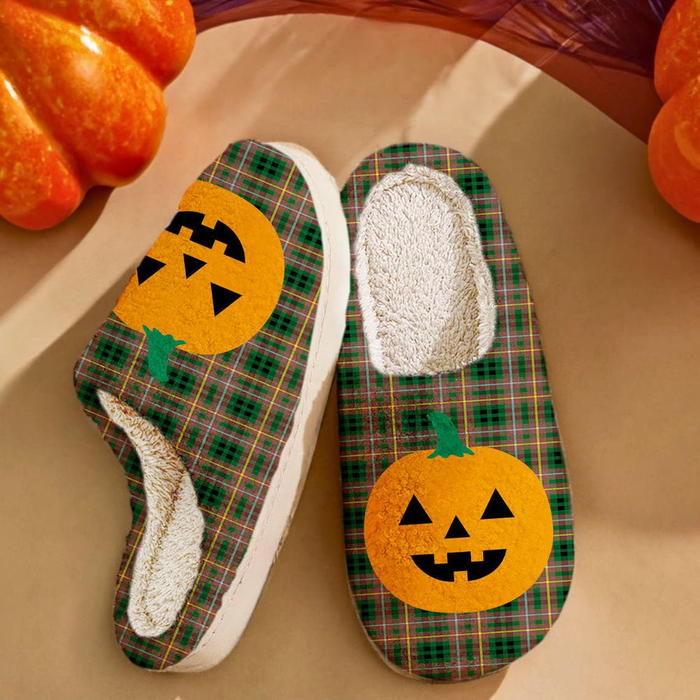 Clan Buchanan Hunting Tartan Halloween Pumpkin Slippers, Fluffy Spooky Slippers DS51 Buchanan Hunting Tartan Tartan Halloween   