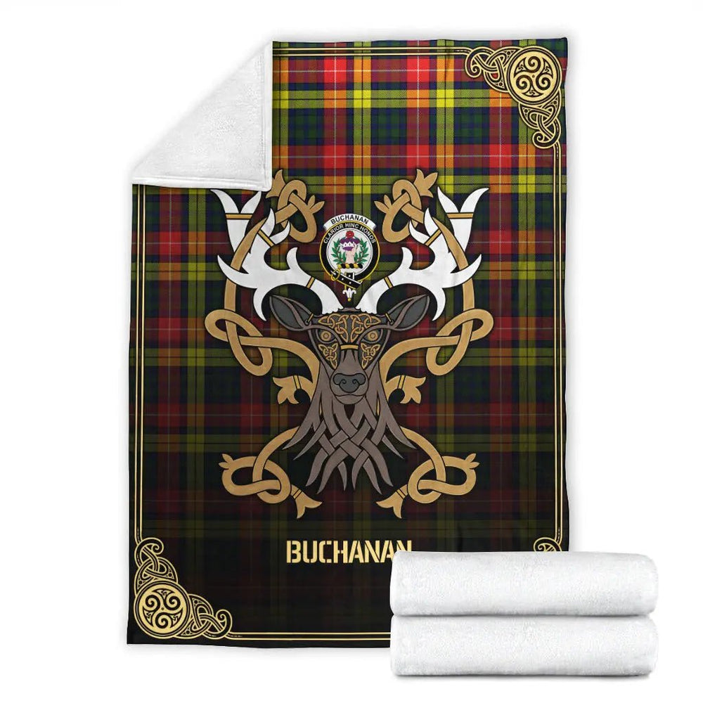 Clan Buchanan Modern Tartan Crest Premium Blanket Celtic Stag Style XI71 Clan Buchanan Tartan Today   