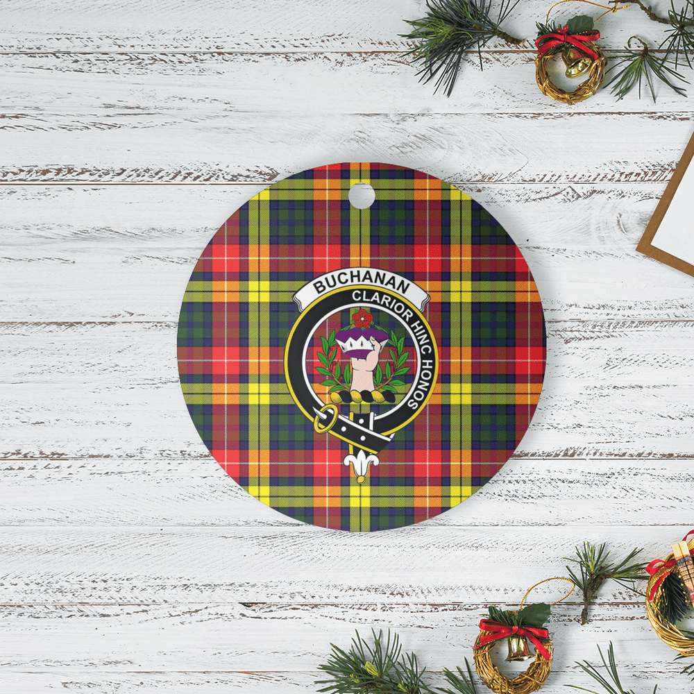 Clan Buchanan Modern Tartan Crest Round Ceramic Ornament LK75 Buchanan Modern Tartan Tartan Christmas   