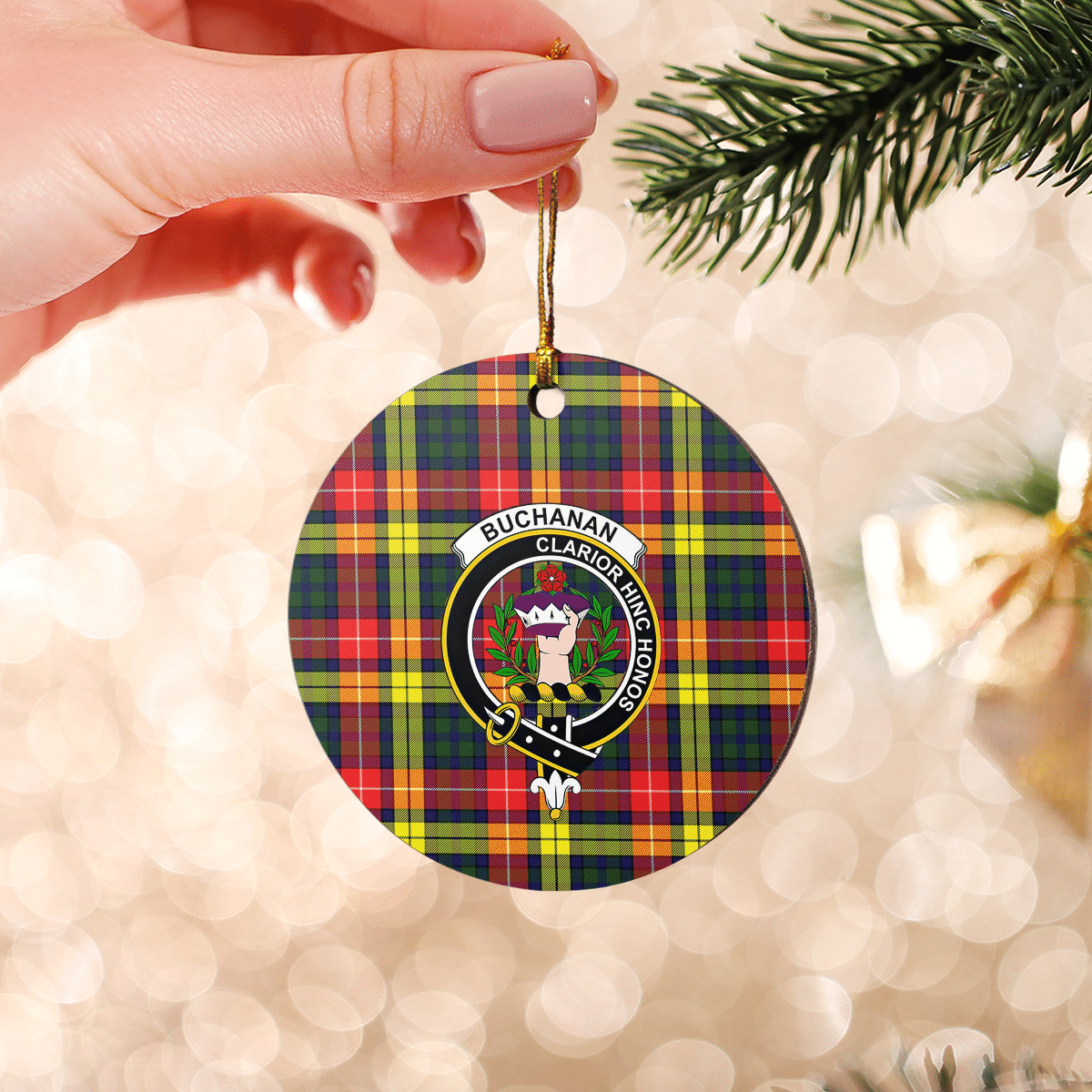 Clan Buchanan Modern Tartan Crest Round Ceramic Ornament LK75 Buchanan Modern Tartan Tartan Christmas   