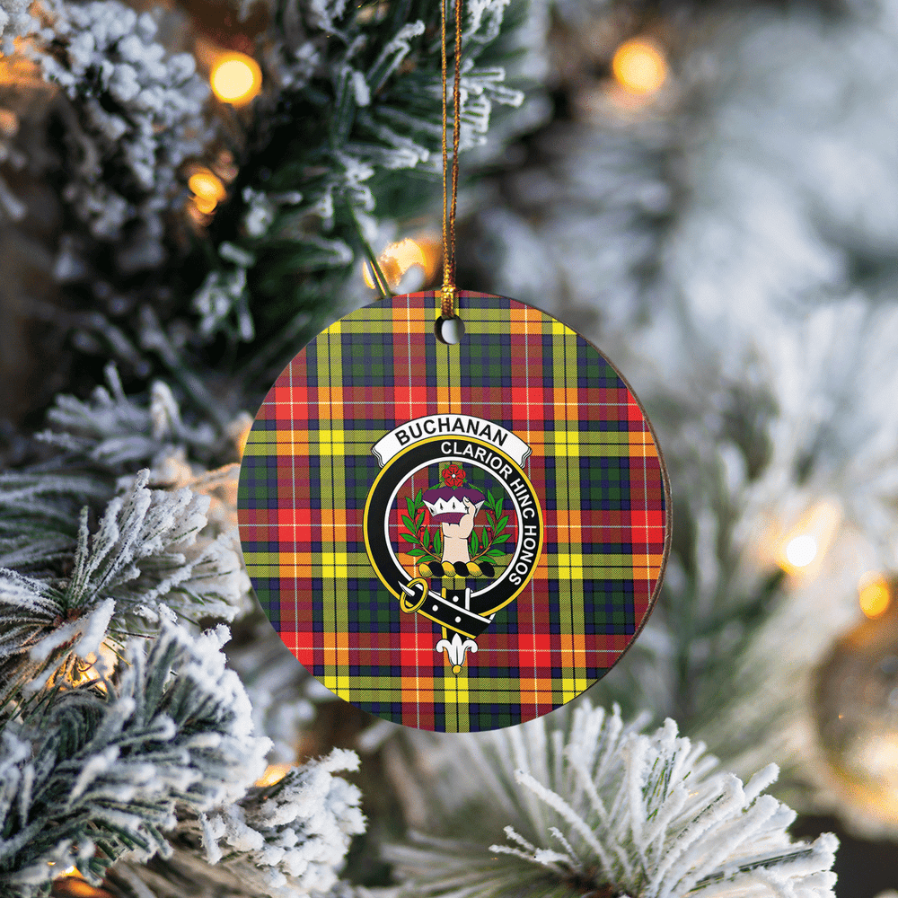 Clan Buchanan Modern Tartan Crest Round Ceramic Ornament LK75 Buchanan Modern Tartan Tartan Christmas   