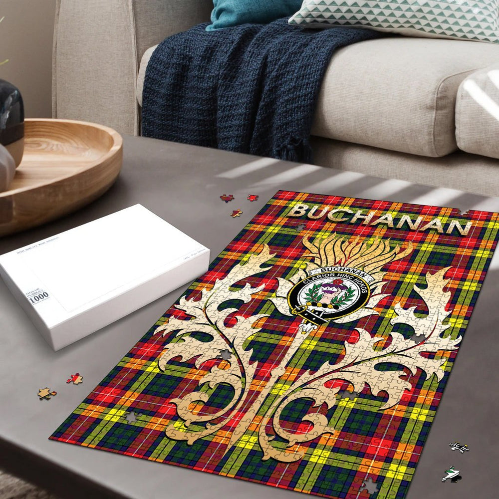 Clan Buchanan Modern Tartan Crest Thistle Jigsaw Puzzles Gift For Family WZ56 Clan Buchanan Tartan Today   