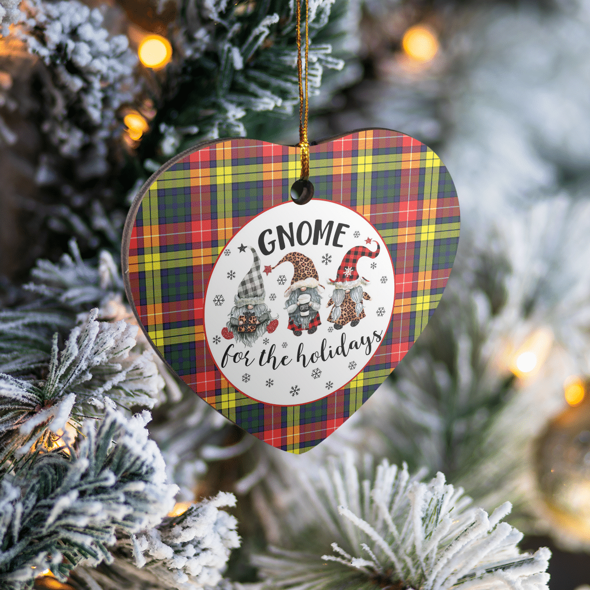 Clan Buchanan Modern Tartan Gnome Heart Ceramic Ornament IF65 Buchanan Modern Tartan Gnome Tartan Christmas   
