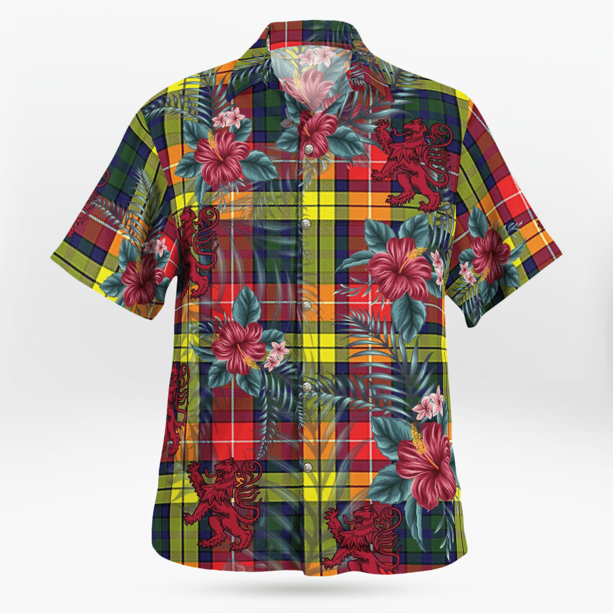 Clan Buchanan Modern Tartan Scottish Lion Hawaiian Shirt RW76 Buchanan Modern Tartan Tartan Hawaii Shirt   