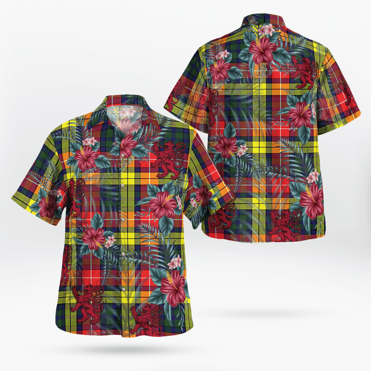 Clan Buchanan Modern Tartan Scottish Lion Hawaiian Shirt RW76 Buchanan Modern Tartan Tartan Hawaii Shirt   