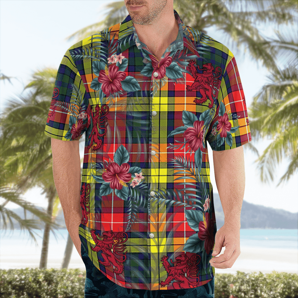 Clan Buchanan Modern Tartan Scottish Lion Hawaiian Shirt RW76 Buchanan Modern Tartan Tartan Hawaii Shirt   