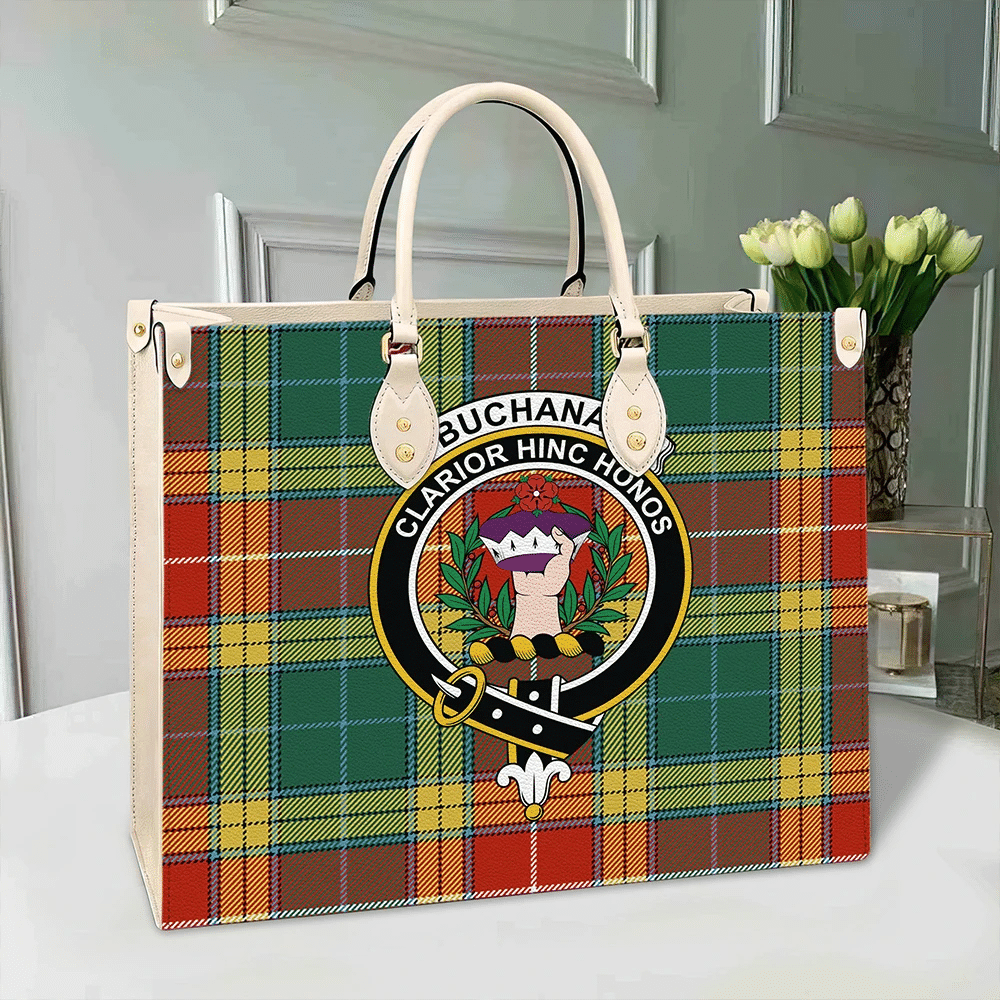 Clan Buchanan Old Set Tartan Crest Leather Bag TO94 Clan Buchanan Tartan Today   