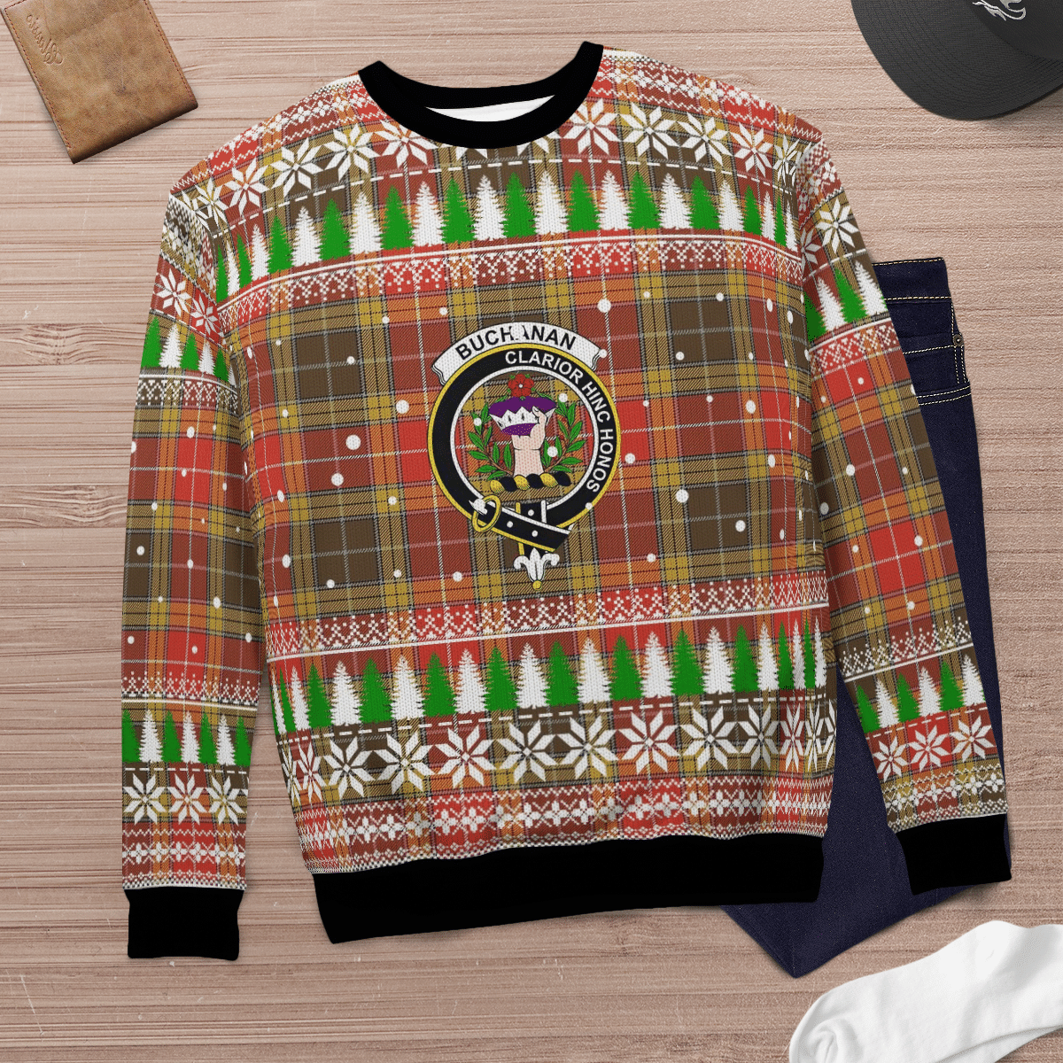 Clan Buchanan Old Set Weathered Crest Tartan Christmas Ugly Sweater DV44 Buchanan Old Set Weathered Crest Tartan Tartan Ugly Sweater   