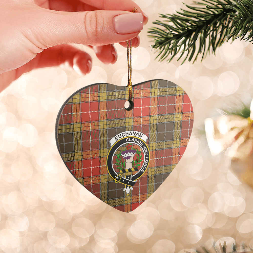 Clan Buchanan Old Set Weathered Tartan Crest Heart Ceramic Ornament RG63 Buchanan Old Set Weathered Tartan Tartan Christmas   