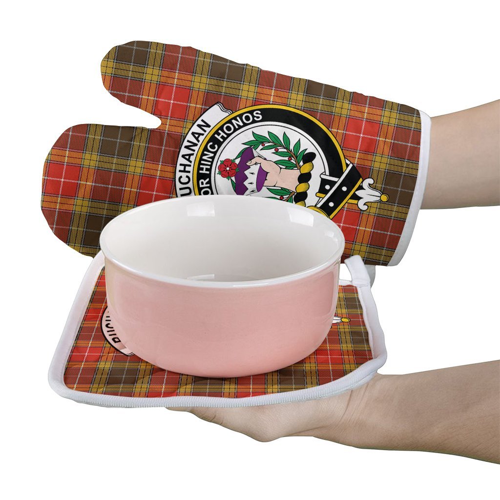 Clan Buchanan Old Set Weathered Tartan Crest Oven Mitt And Pot Holder (2 Oven Mitts + 1 Pot Holder) RW19 Clan Buchanan Tartan Today   