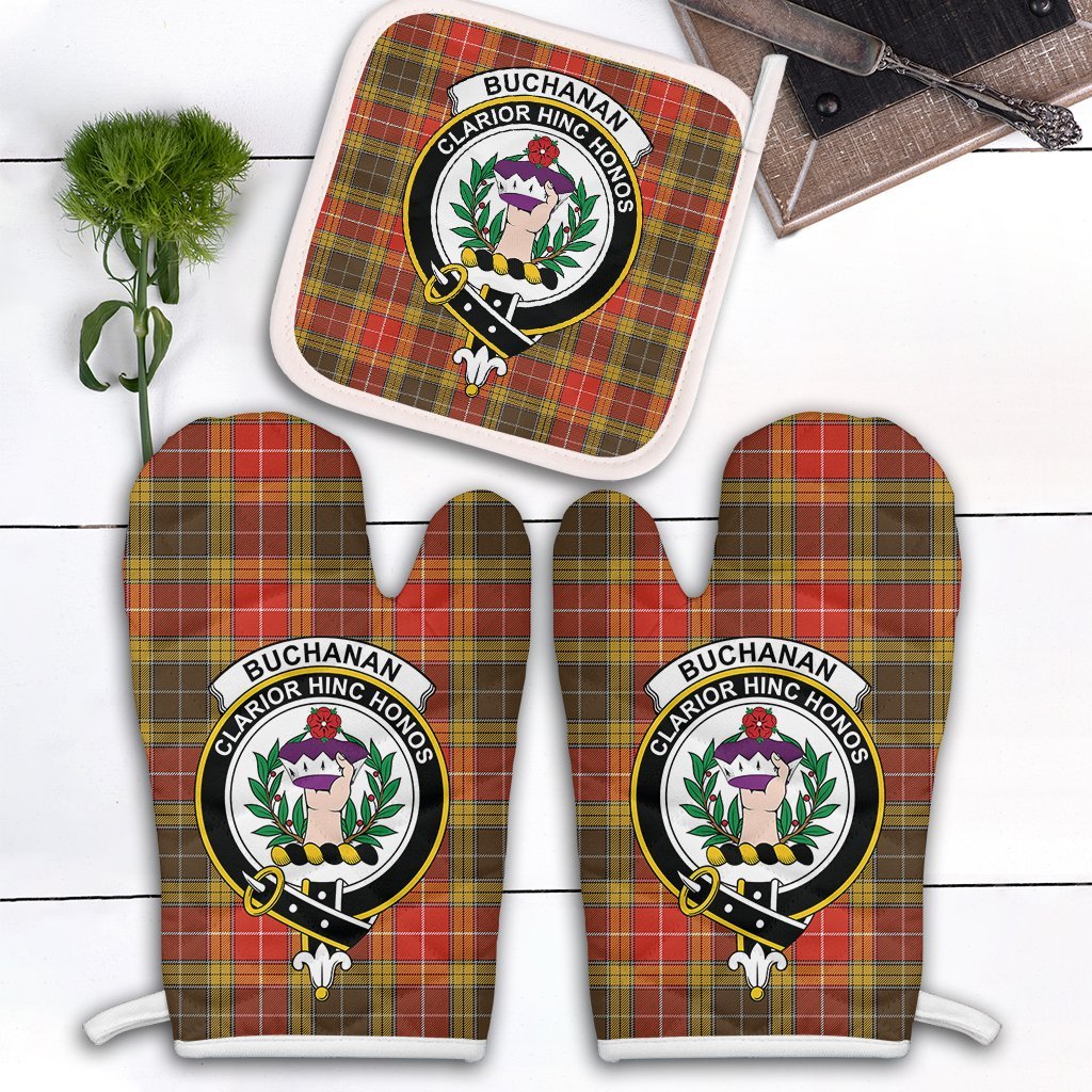 Clan Buchanan Old Set Weathered Tartan Crest Oven Mitt And Pot Holder (2 Oven Mitts + 1 Pot Holder) RW19 Clan Buchanan Tartan Today   