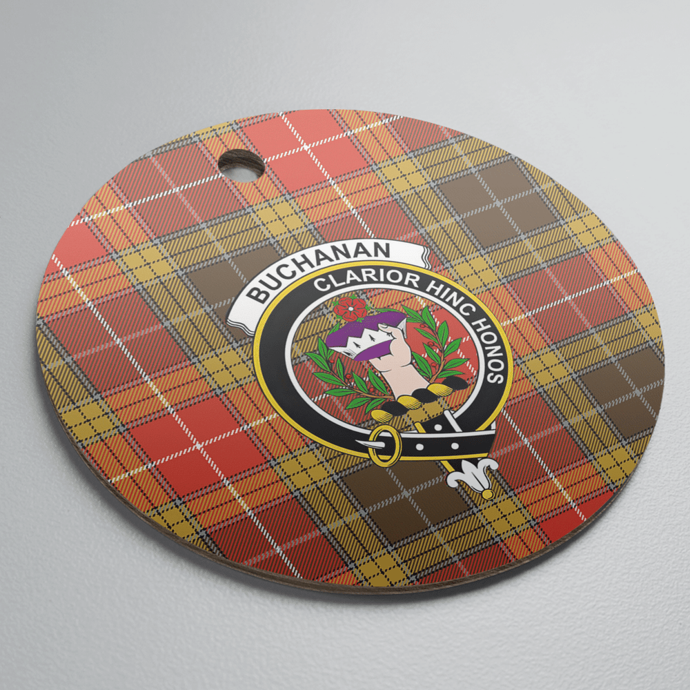Clan Buchanan Old Set Weathered Tartan Crest Round Ceramic Ornament SB58 Buchanan Old Set Weathered Tartan Tartan Christmas   