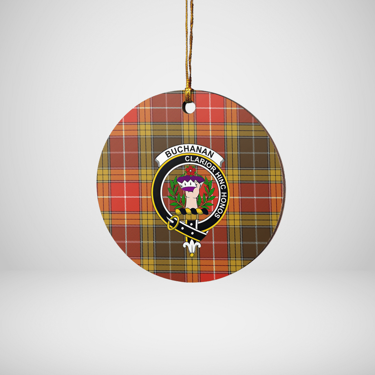 Clan Buchanan Old Set Weathered Tartan Crest Round Ceramic Ornament SB58 Buchanan Old Set Weathered Tartan Tartan Christmas   