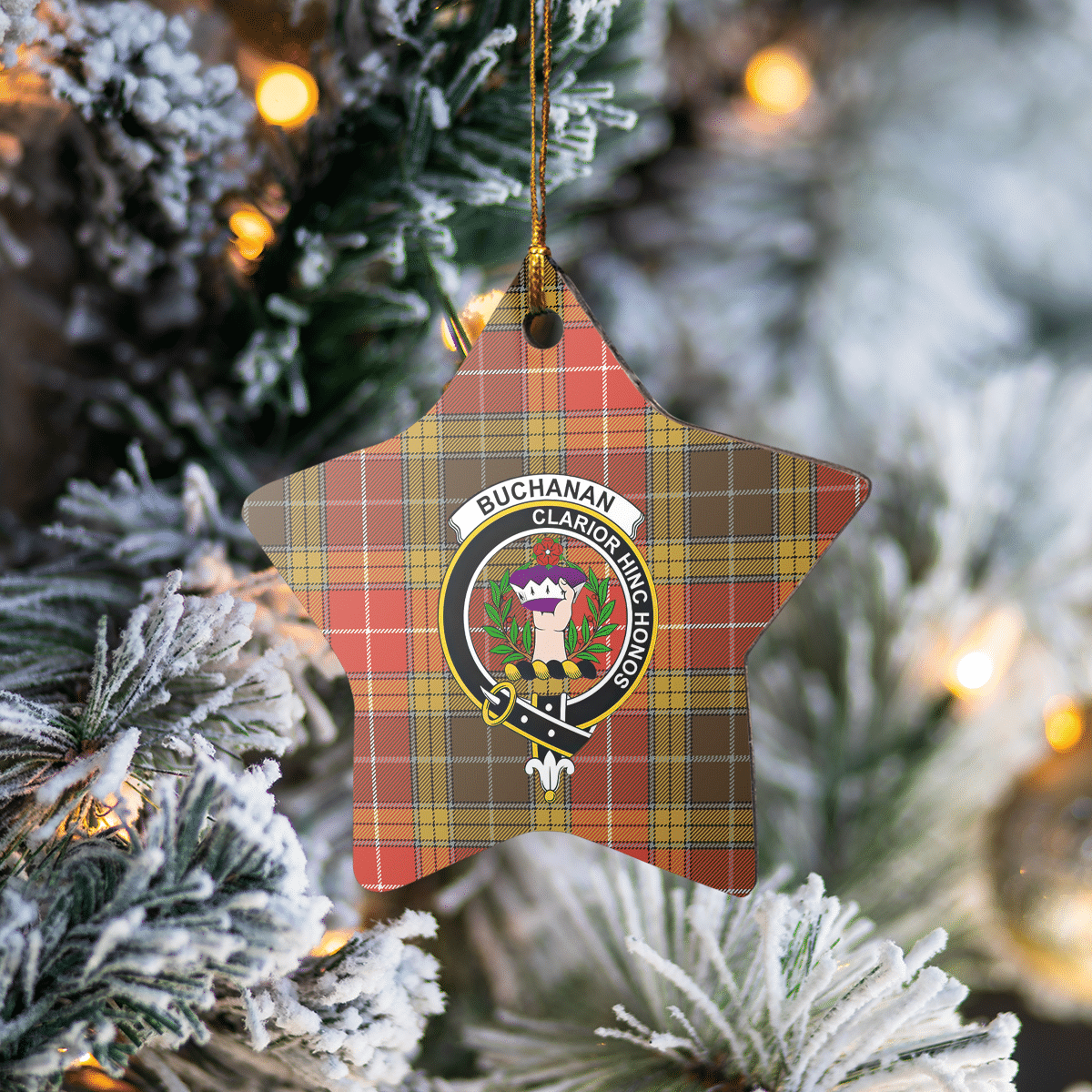 Clan Buchanan Old Set Weathered Tartan Crest Star Ceramic Ornament QR75 Buchanan Old Set Weathered Tartan Tartan Christmas   