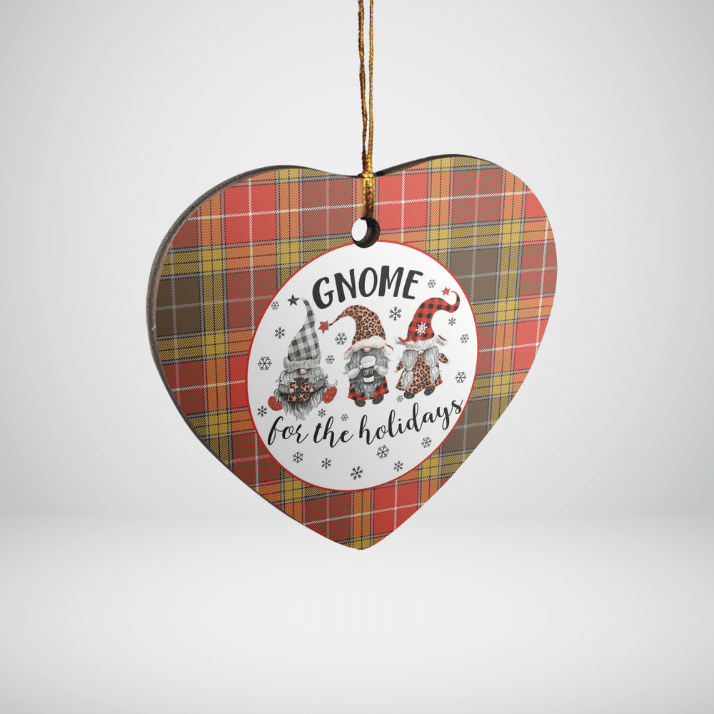 Clan Buchanan Old Set Weathered Tartan Gnome Heart Ceramic Ornament XA62 Buchanan Old Set Weathered Tartan Gnome Tartan Christmas   