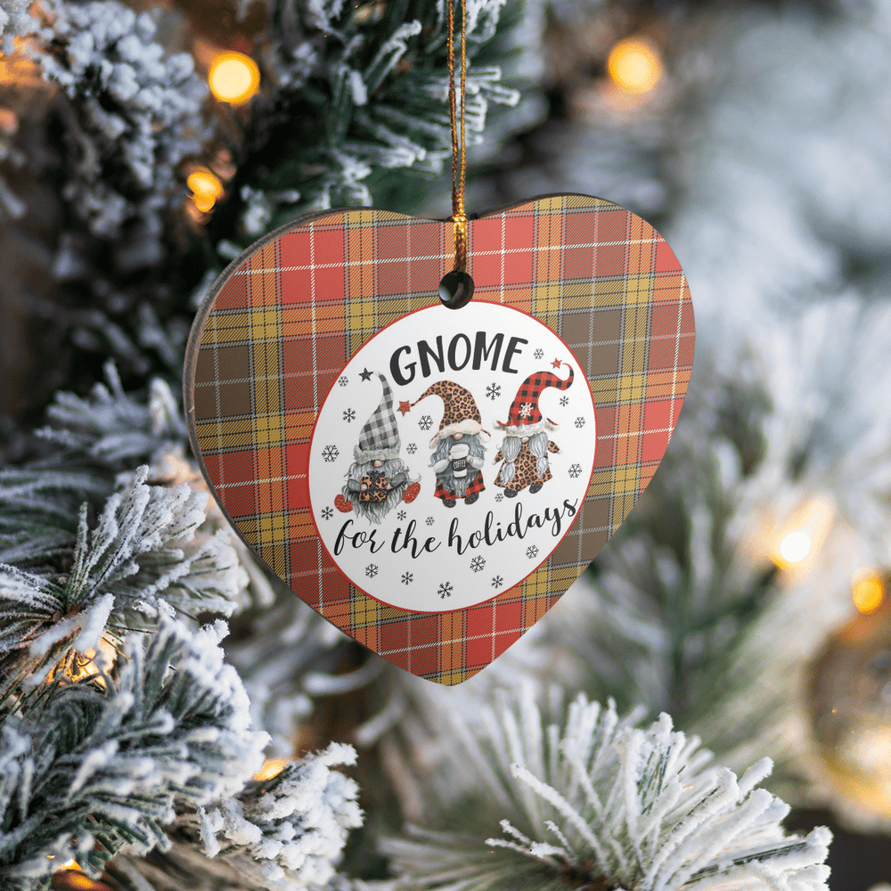 Clan Buchanan Old Set Weathered Tartan Gnome Heart Ceramic Ornament XA62 Buchanan Old Set Weathered Tartan Gnome Tartan Christmas   