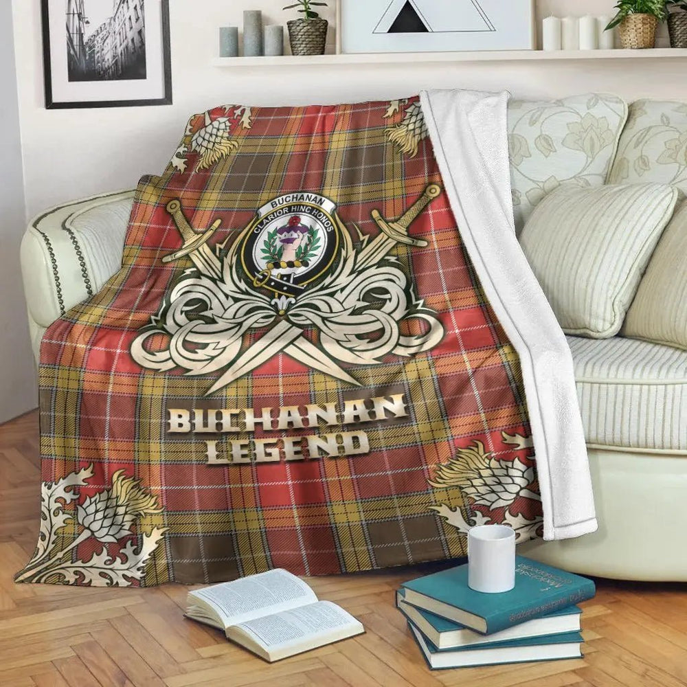 Clan Buchanan Old Set Weathered Tartan Gold Courage Symbol Blanket GH12 Clan Buchanan Tartan Today   