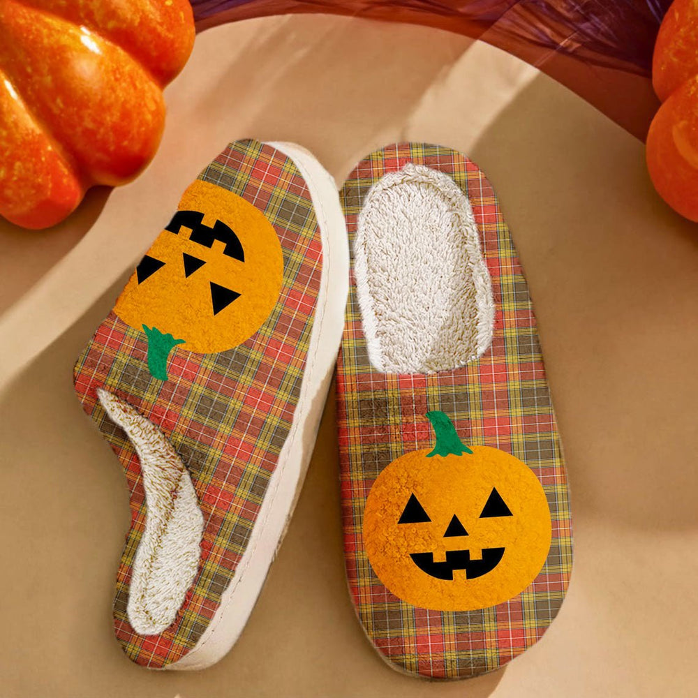Clan Buchanan Old Set Weathered Tartan Halloween Pumpkin Slippers, Fluffy Spooky Slippers BA98 Buchanan Old Set Weathered Tartan Tartan Halloween   
