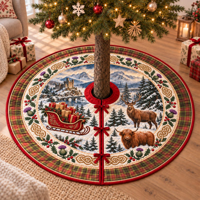 Clan Buchanan Old Set Weathered Tartan Highland Christmas Tree Skirt