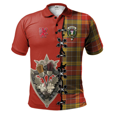 Clan Buchanan Old Set Weathered Tartan Polo Shirt - Lion Rampant And Celtic Thistle Style