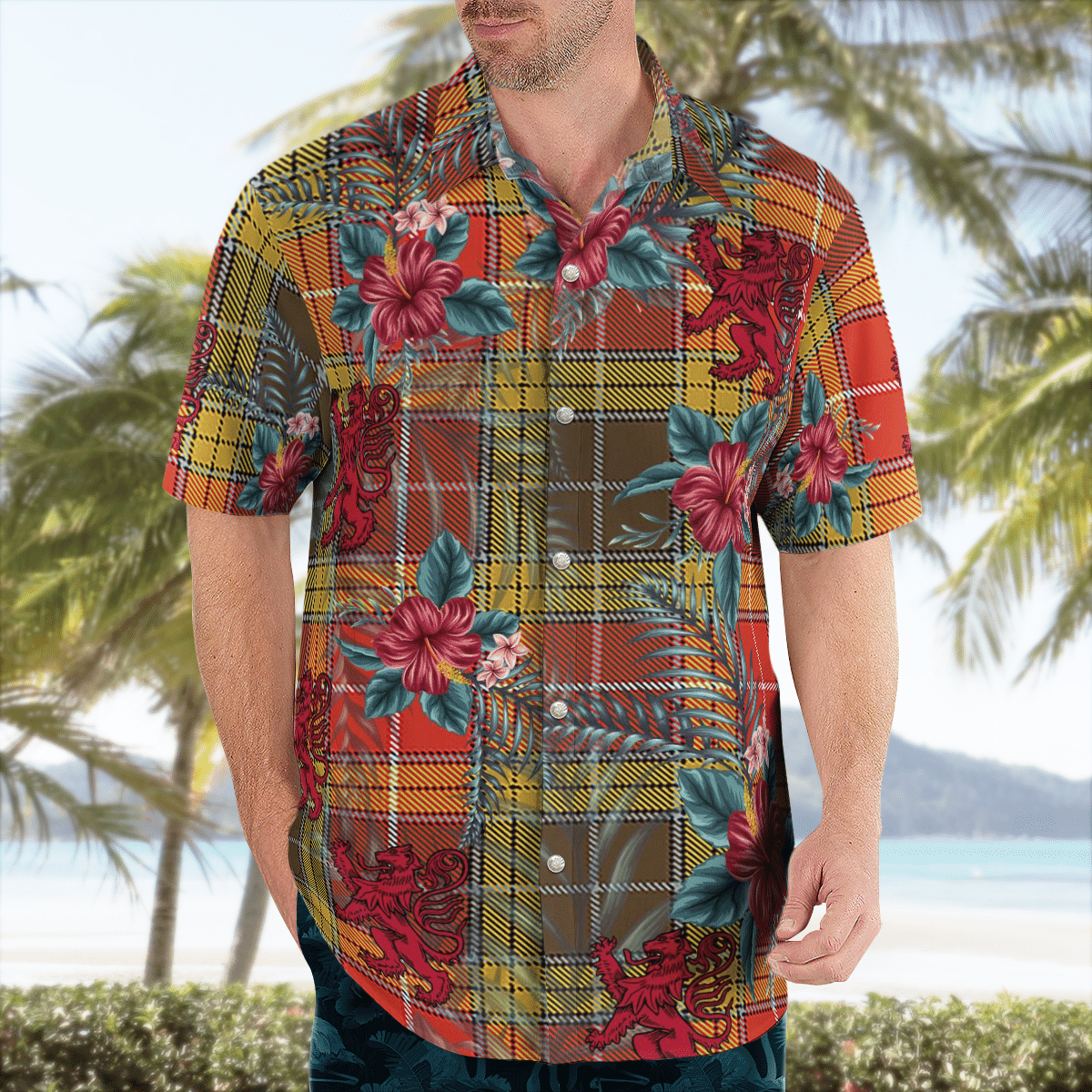 Clan Buchanan Old Set Weathered Tartan Scottish Lion Hawaiian Shirt GQ62 Buchanan Old Set Weathered Tartan Tartan Hawaii Shirt   