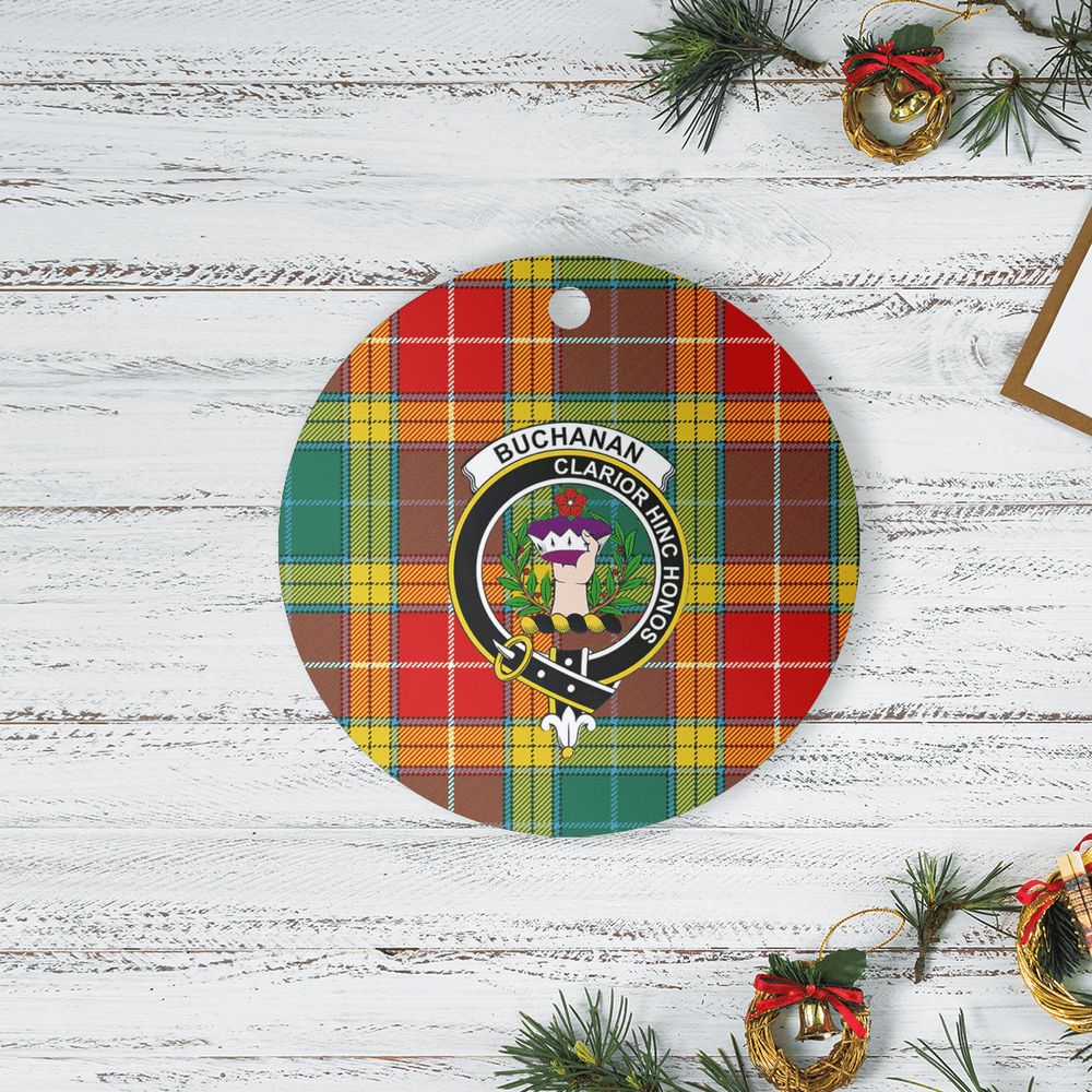 Clan Buchanan Old Sett Tartan Crest Round Ceramic Ornament LE72 Buchanan Old Sett Tartan Tartan Christmas   