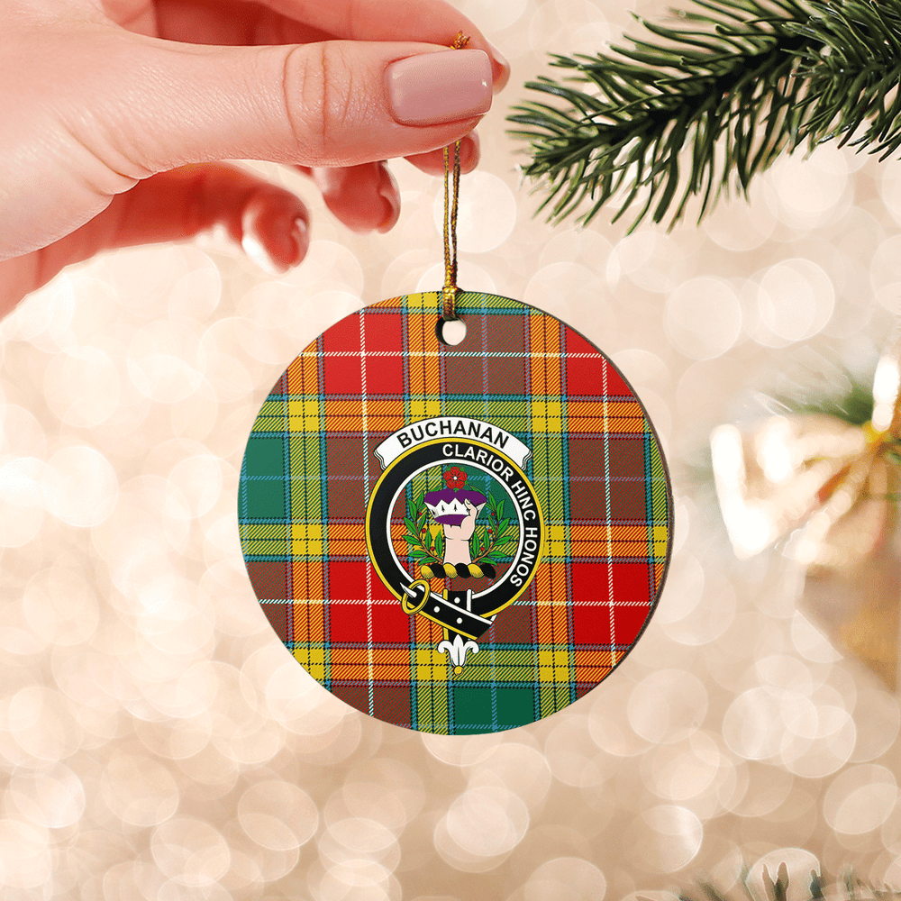 Clan Buchanan Old Sett Tartan Crest Round Ceramic Ornament LE72 Buchanan Old Sett Tartan Tartan Christmas   
