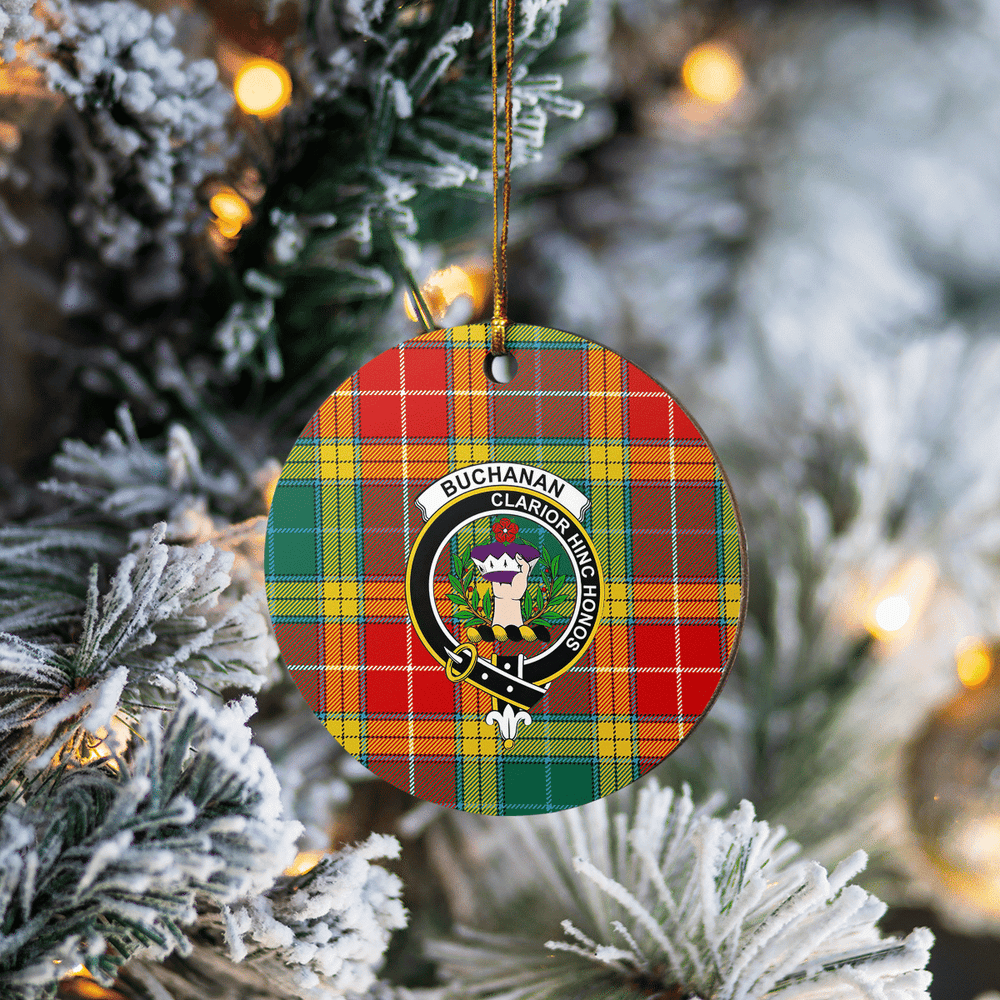 Clan Buchanan Old Sett Tartan Crest Round Ceramic Ornament LE72 Buchanan Old Sett Tartan Tartan Christmas   