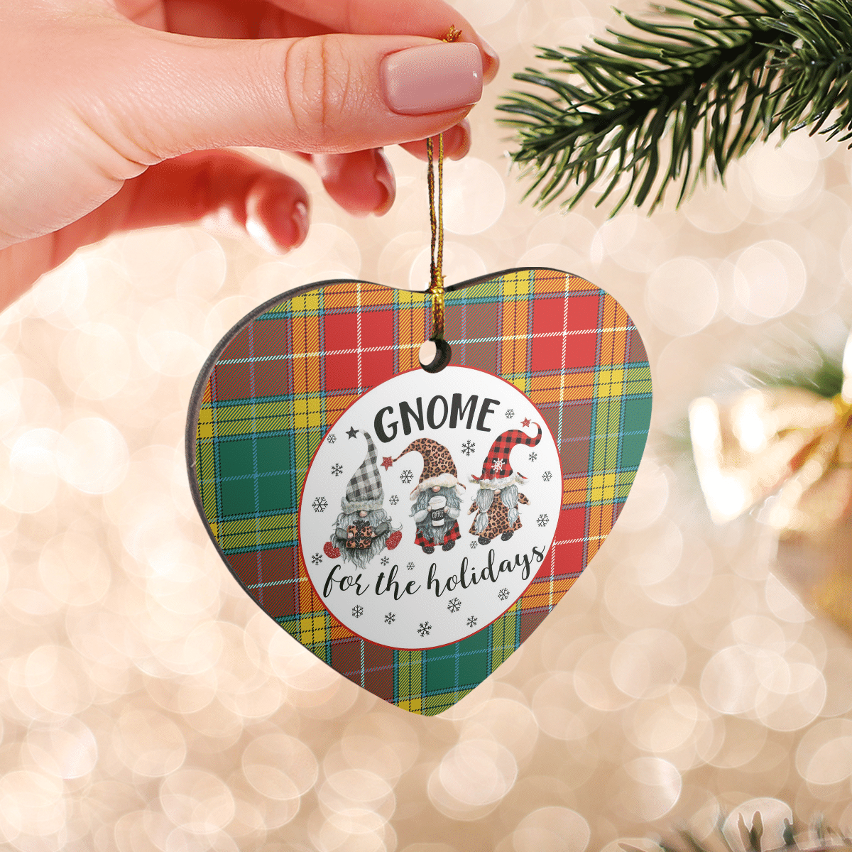 Clan Buchanan Old Sett Tartan Gnome Heart Ceramic Ornament HF82 Buchanan Old Sett Tartan Gnome Tartan Christmas   