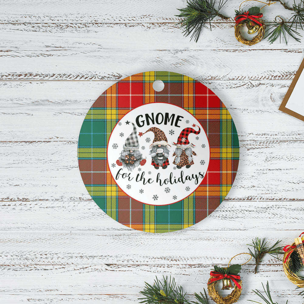 Clan Buchanan Old Sett Tartan Gnome Round Ceramic Ornament JL23 Buchanan Old Sett Tartan Tartan Christmas   