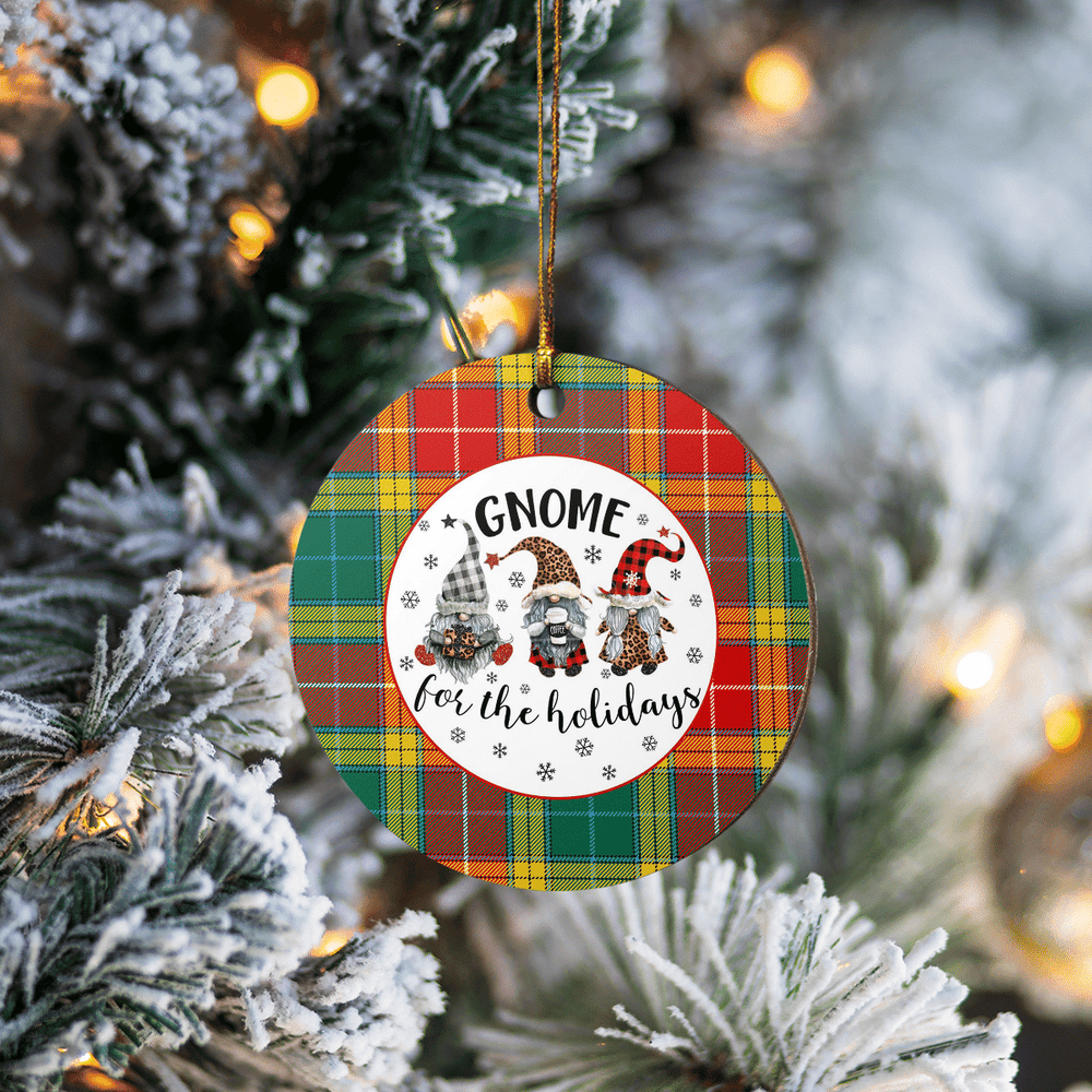 Clan Buchanan Old Sett Tartan Gnome Round Ceramic Ornament JL23 Buchanan Old Sett Tartan Tartan Christmas   