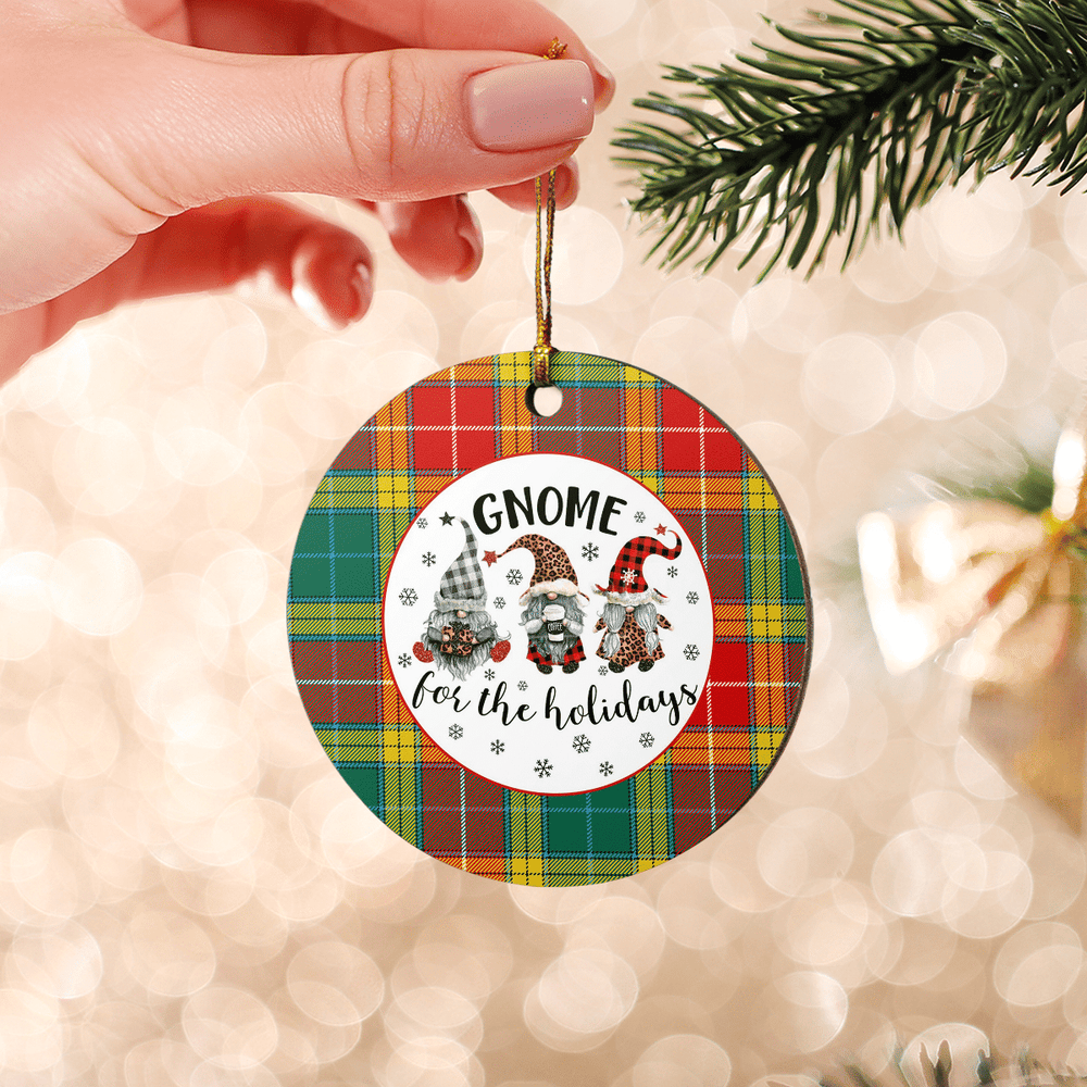 Clan Buchanan Old Sett Tartan Gnome Round Ceramic Ornament JL23 Buchanan Old Sett Tartan Tartan Christmas   