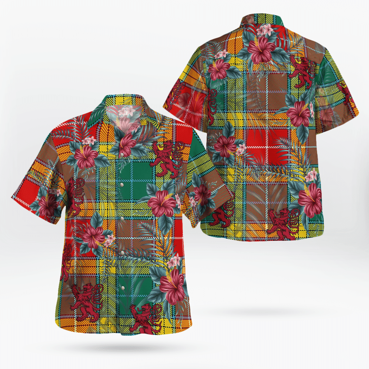Clan Buchanan Old Sett Tartan Scottish Lion Hawaiian Shirt BN55 Buchanan Old Sett Tartan Tartan Hawaii Shirt   