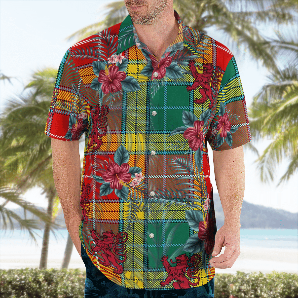 Clan Buchanan Old Sett Tartan Scottish Lion Hawaiian Shirt BN55 Buchanan Old Sett Tartan Tartan Hawaii Shirt   