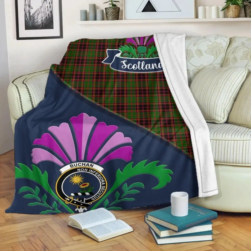 Clan Buchanan Tartan Crest Premium Blanket Thistle Style PC31 Clan Buchanan Tartan Today   