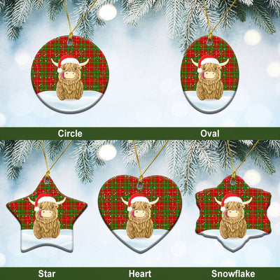 Clan Burnett Ancient Tartan Christmas Ceramic Ornament Highland Cows Style RX31