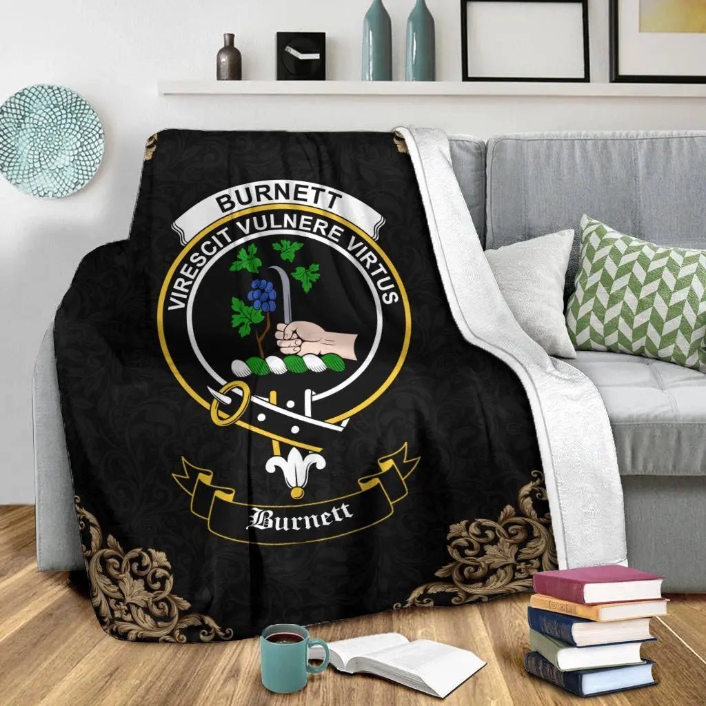Clan Burnett Crest Tartan Premium Blanket Black WJ67 Clan Burnett Tartan Today   