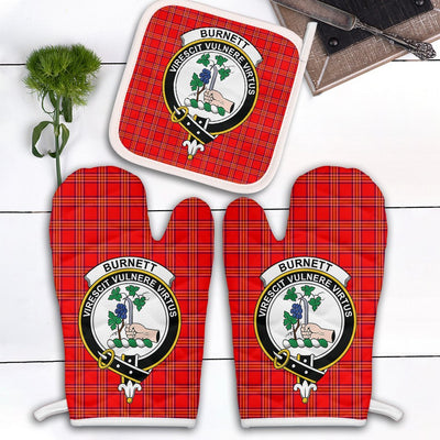 Clan Burnett Modern Tartan Crest Oven Mitt And Pot Holder (2 Oven Mitts + 1 Pot Holder) FP89