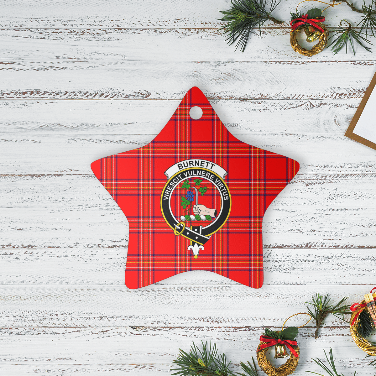 Clan Burnett Modern Tartan Crest Star Ceramic Ornament HO79 Burnett Modern Tartan Tartan Christmas   