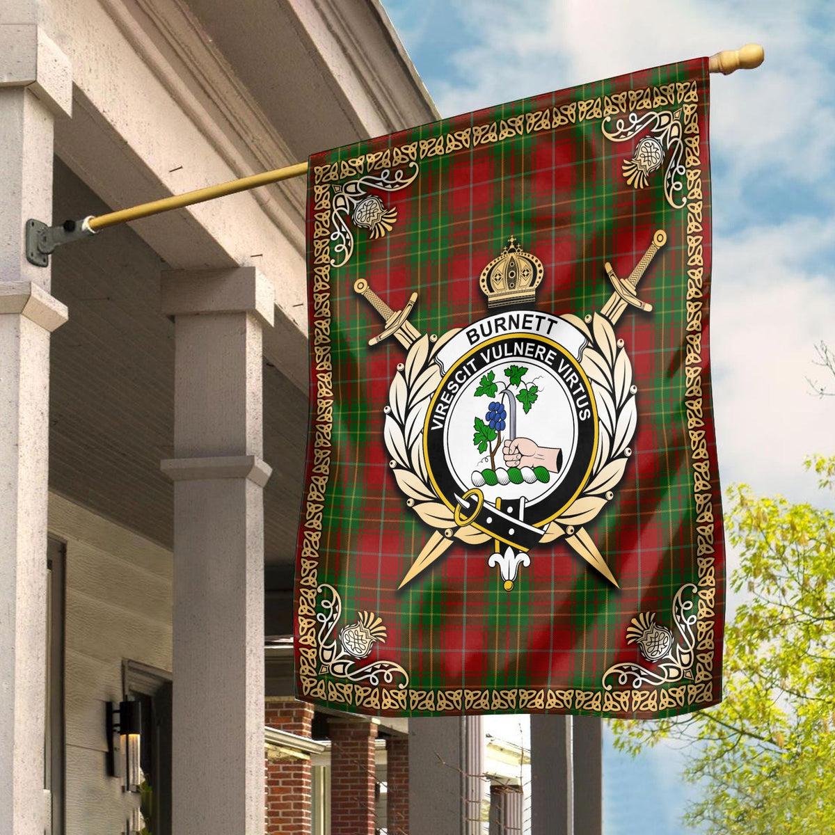 Clan Burnett Tartan Crest Garden Flag  - Celtic Thistle  AV41 Clan Burnett Tartan Today   