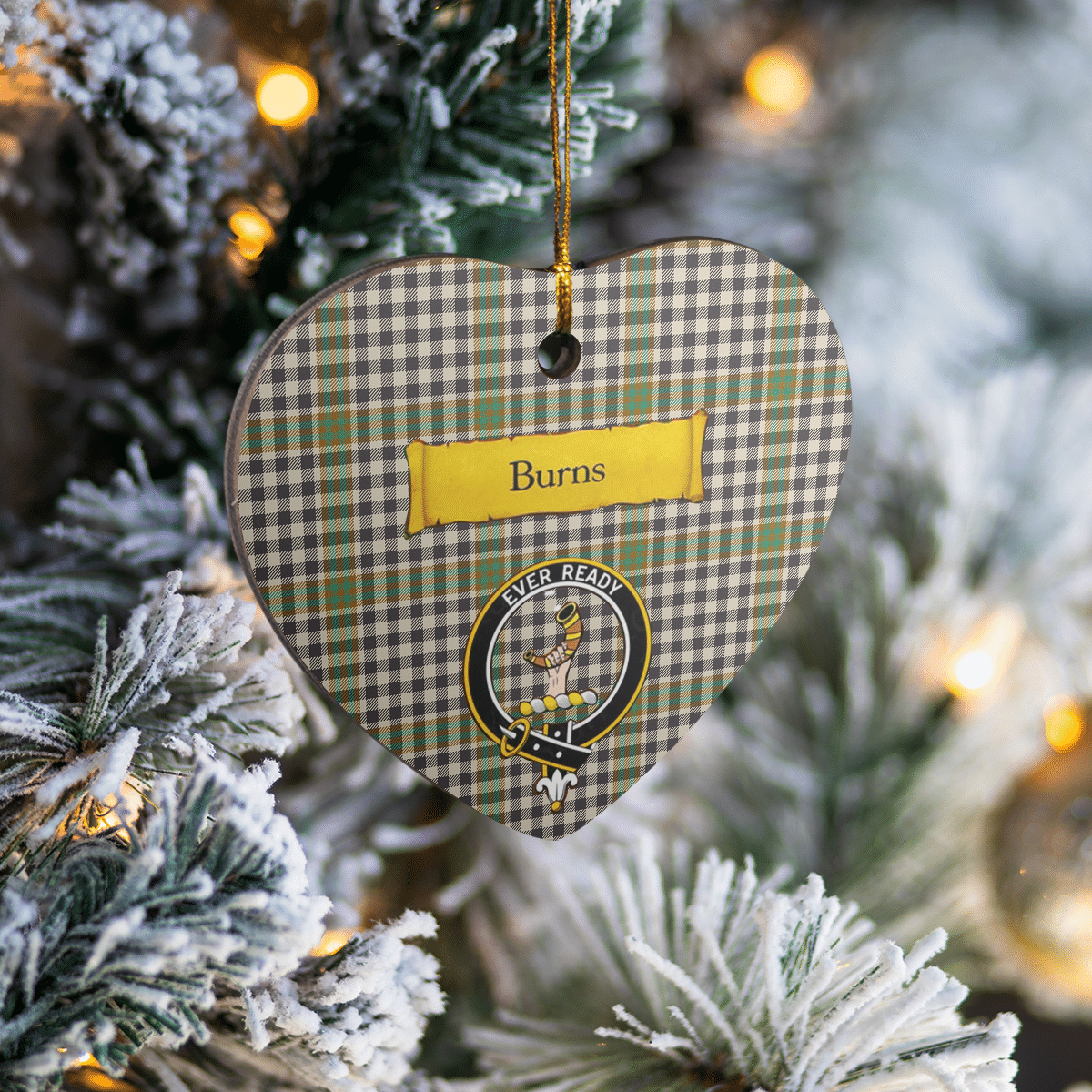 Clan Burns Check Tartan Crest Heart Ceramic Ornament YU58 Burns Check Tartan Tartan Christmas   