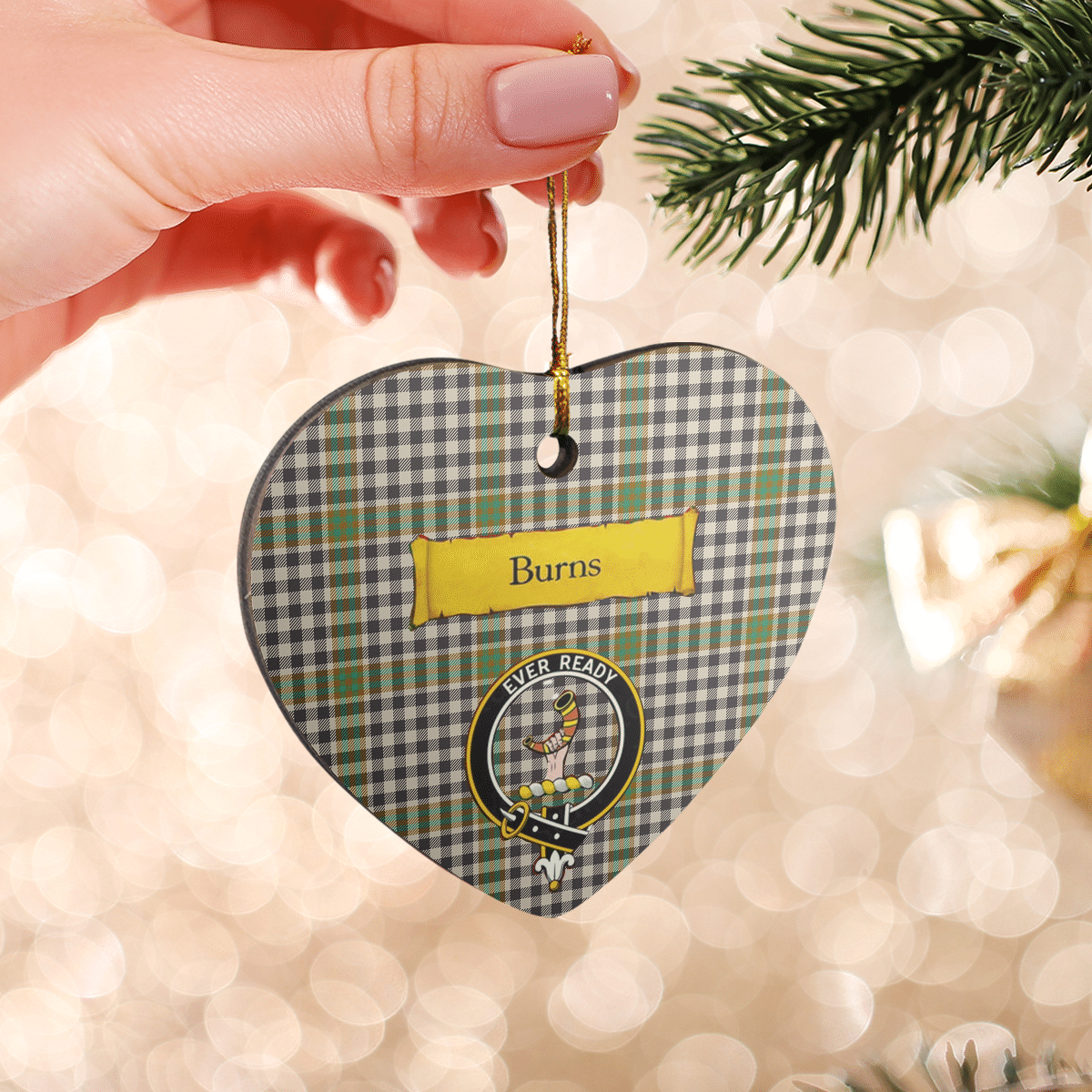 Clan Burns Check Tartan Crest Heart Ceramic Ornament YU58 Burns Check Tartan Tartan Christmas   