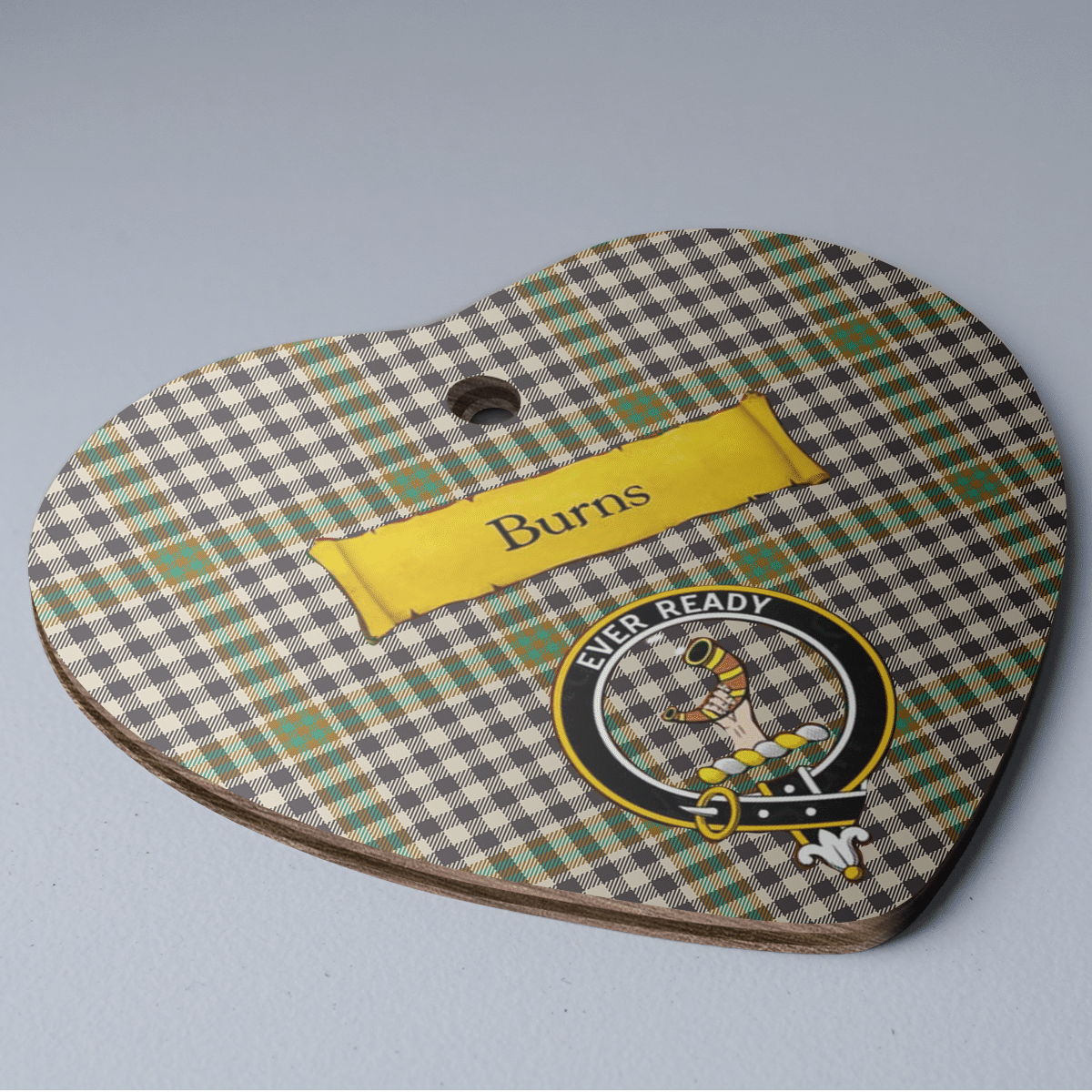 Clan Burns Check Tartan Crest Heart Ceramic Ornament YU58 Burns Check Tartan Tartan Christmas   