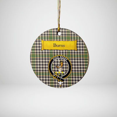 Clan Burns Check Tartan Crest Round Ceramic Ornament