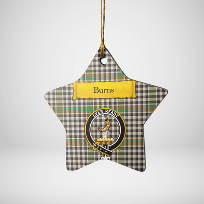 Clan Burns Check Tartan Crest Star Ceramic Ornament
