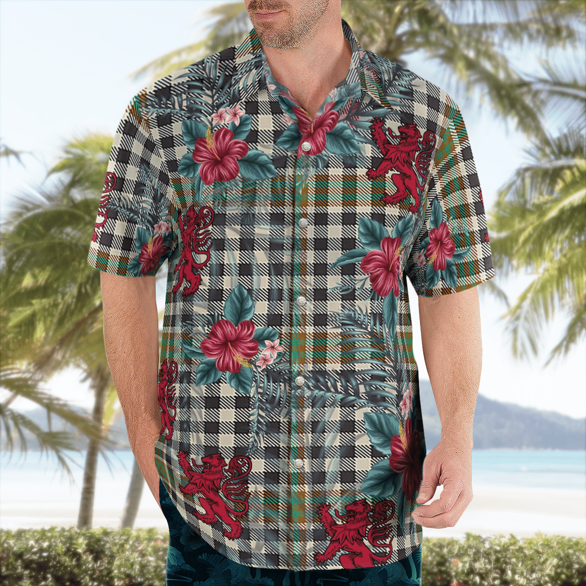 Clan Burns Check Tartan Scottish Lion Hawaiian Shirt TS42 Burns Check Tartan Tartan Hawaii Shirt   