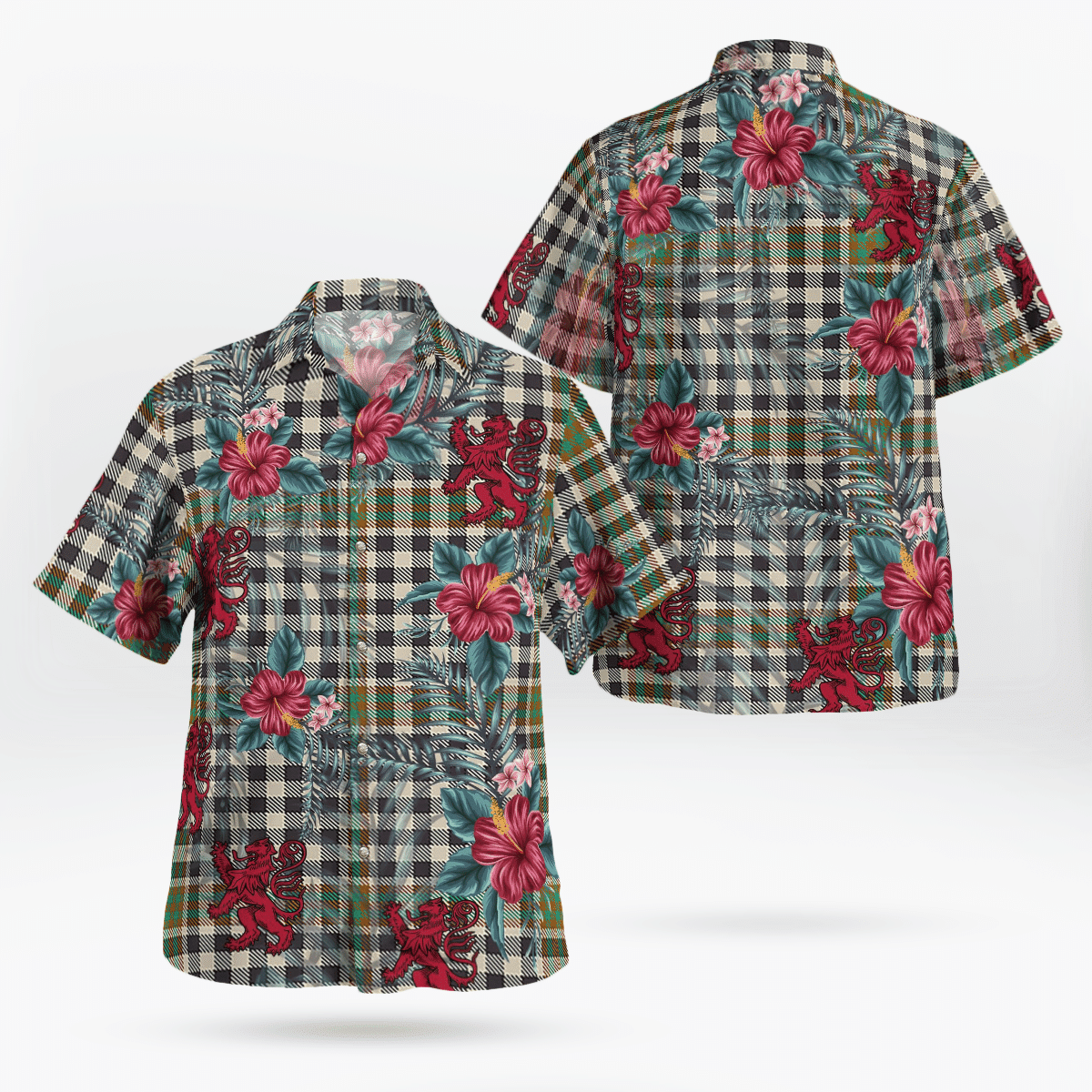 Clan Burns Check Tartan Scottish Lion Hawaiian Shirt TS42 Burns Check Tartan Tartan Hawaii Shirt   
