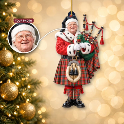 Clan Butter Tartan Christmas Piper Ornament with Custom Photo