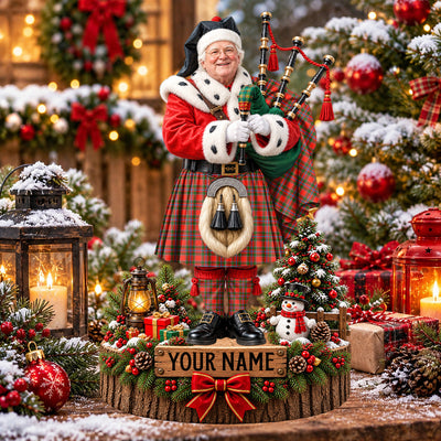 Clan Butter Tartan Christmas Piper Plaque with Custom Photo & Name
