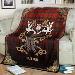 Clan Butter Tartan Crest Premium Blanket Celtic Stag Style GV43 Clan Butter Tartan Today   